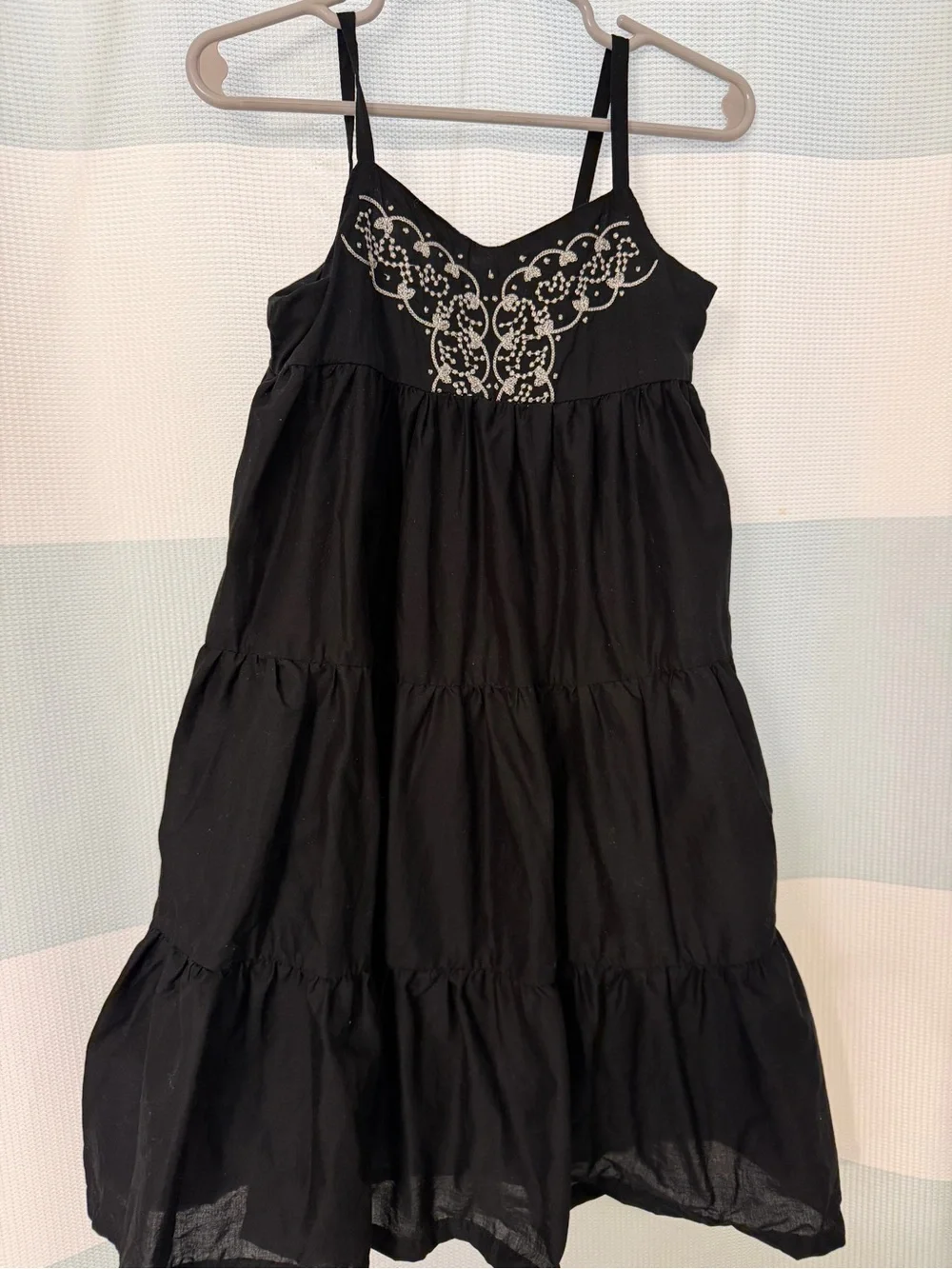 Old Navy Black Tiered Sundress with White Embroidered Yoke
